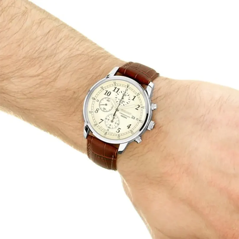 Seiko Chronograph Quartz Beige Dial Men's Watch- SNDC31P1